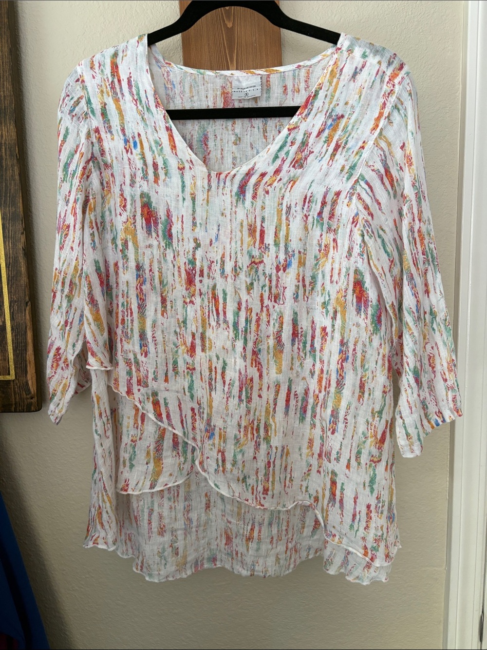 Women's White Multicolor Brushstroke Tunic Top